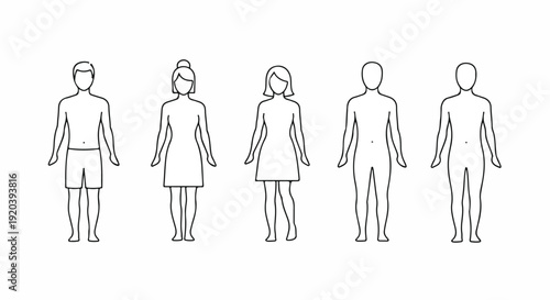 Diverse Body Types: Outline Illustrations of Men and Women Showing Different Body Shapes and Sizes