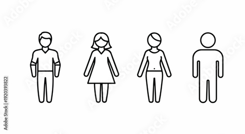 Simple Line Icons Representing Diverse People: Men and Women in Various Styles