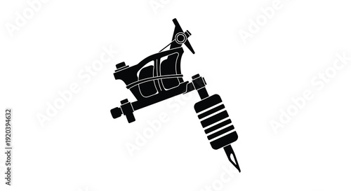 A detailed black silhouette of a traditional tattoo machine showcasing artistry and body modification silhouette high quality professional modern elegant stylish