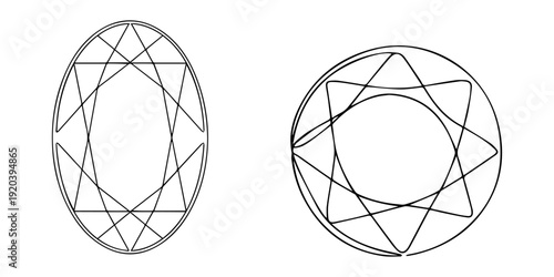 bright oval shape gemstone with many cut faucets in polished surface continuous one line drawing, gemstone with many facets set against a solid black background, aquamarine gem stone on pastel teal.