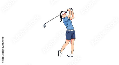 A digital illustration depicts a female golfer in mid swing showcasing athletic form and focus silhouette high quality professional detailed modern elegant