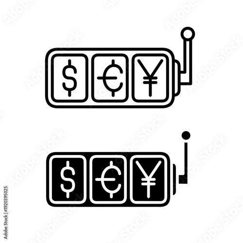 Currency Exchange Slot Machine Concept with Dollar Euro and Yen – Forex Trading Risk and Global Financial Speculation Vector Isolated on Transparent Background