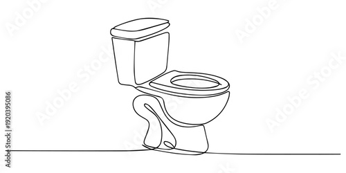 Ceramic Toilet Bowl with Closed Lid continuous one line drawing,  toilet bowl isolated on modern toilet with closed lid for bathroom interior simple line art design vector illustrationToilet with Open