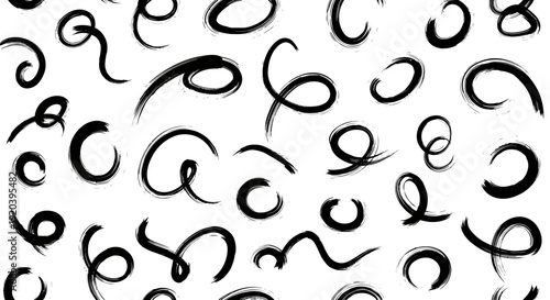 Abstract Black Brush Strokes and Swirls Pattern.
