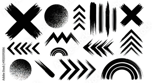 Obraz na plátně Abstract black grunge brush strokes and shapes set.