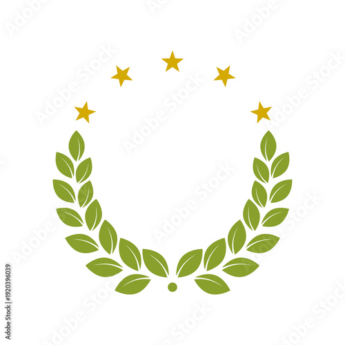 Laurel Wreath Five Stars icon isolated on white background