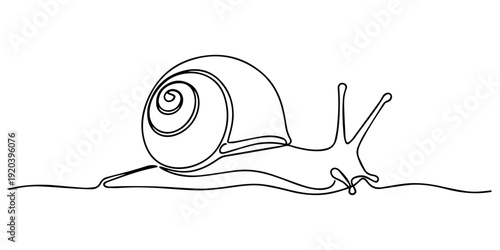 The Artists Continuous one simple single abstract line drawing of snail icon in silhouette on a white background. Linear stylized, One single line drawing of exotic snail mascot concept for healthy.