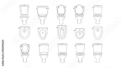 Bathroom WC Units Vector Set – Standard Western Toilets Top View CAD Collection