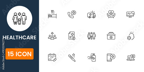 healthcare icons collection, medical hospital and wellness symbols, modern clinic pharmacy medicine vector UI icon pack
