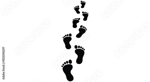 A series of black footprints ascending vertically against a white background creating a striking silhouette high quality professional detailed modern elegant