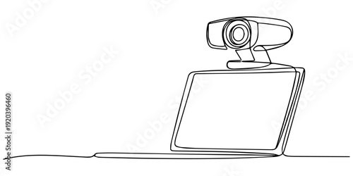 Web camera one continuous line icon on white background., continuous single drawn one line webcam hand-drawn picture silhouette. Line art. doodle, Web camera one continuous line icon on white backgrou