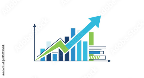 A vibrant graph depicting upward financial trends with ascending bars and a directional arrow silhouette high quality professional detailed modern elegant
