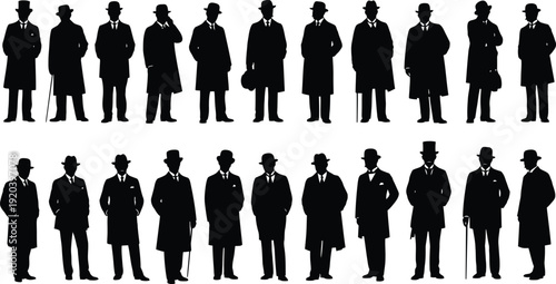 Silhouettes of men in historical attire from the 19th century