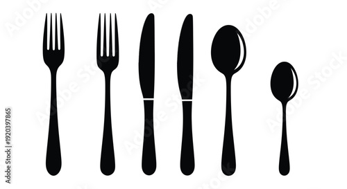 Black flatware arrangement depicting forks knives and spoons silhouette