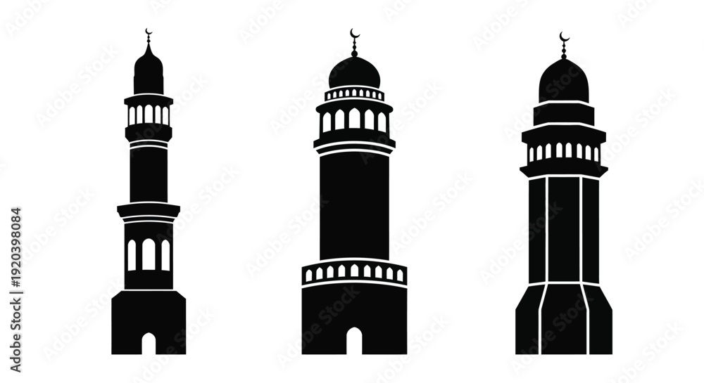 Obraz premium Three islamic minarets in a stark minimalist style silhouette