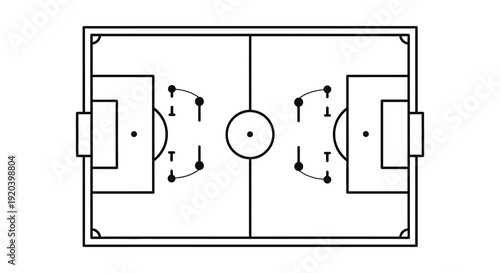 A top down diagram of a soccer field with player positions and movement lines a dark silhouette high quality professional detailed modern