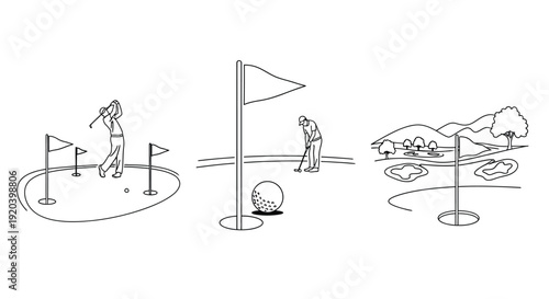 Golfing sequence depicted in a minimalist black and white silhouette