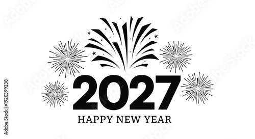 Festive new year graphic featuring fireworks and a bold 2027 text design with celebratory greetings silhouette high quality professional detailed modern