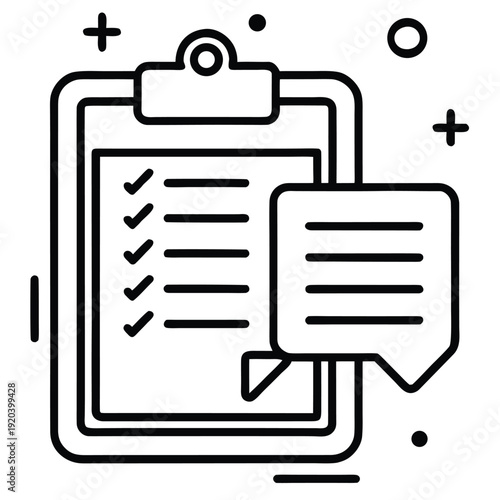 Clipboard with checklist and speech bubble icon for communication and task management
