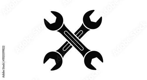 Two crossed wrenches depicted in a striking black silhouette
