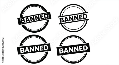 Four black banned seals displayed against a white background silhouette