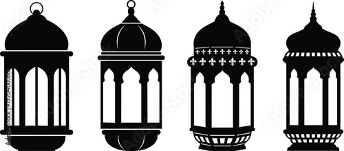 Islamic Ramadan Lantern Silhouette Set – Traditional Arabic Fanous Vector Icons for Eid Celebration and Decorative Patterns