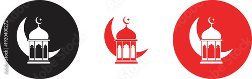 Islamic Ramadan Lantern with Crescent Moon Vector Set – Arabic Fanous Icons for Eid Mubarak and Kareem Celebration