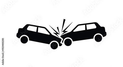 Two cars colliding head on in a dramatic black silhouette