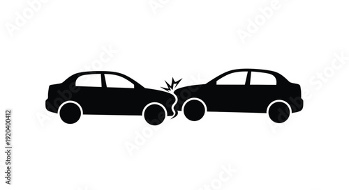 Two cars colliding head on a dramatic and stark visual silhouette
