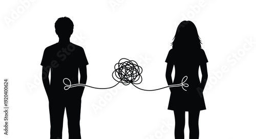 A tangled connection between a man and woman stark silhouette