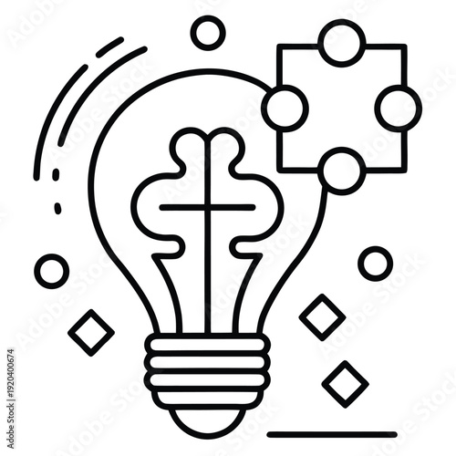 Light bulb with puzzle pieces and shapes around it