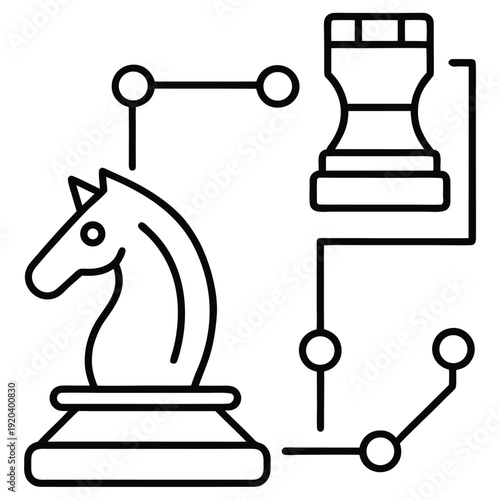 Knight and king chess pieces with connected lines and dots