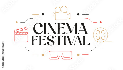 A colorful vector graphic illustration of a cinema festival logo with film related icons