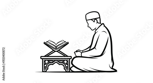 Muslim man praying with an open quran a striking silhouette