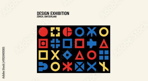 Geometric shapes pattern design exhibition poster