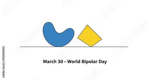 World Bipolar Day awareness symbol with blue and yellow shapes