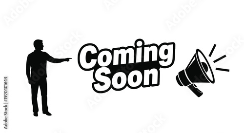 Announcing something new with a man and megaphone silhouette