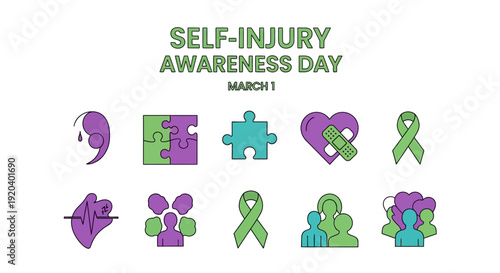 Self Injury Awareness Day symbols and icons for support and education
