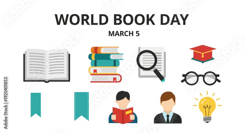 Vibrant World Book Day icons for education and literacy
