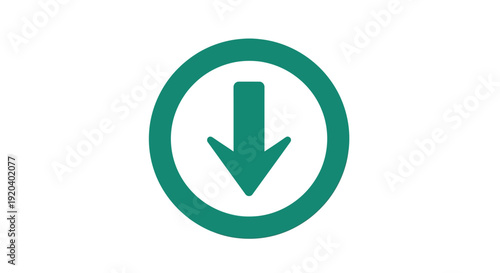 Green Down Arrow Icon in Circle, Download Symbol, Loading Indicator, Direction Sign