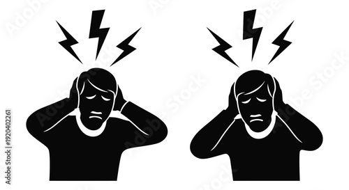 A depiction of two people shielding their heads from lightning strikes represented in a stark silhouette high quality professional detailed modern