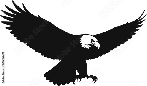 Eagle in flight on white background with wings spread silhouette vector illustration