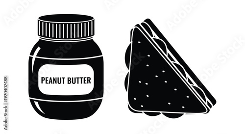 Peanut butter jar and sandwich depicted in a bold silhouette