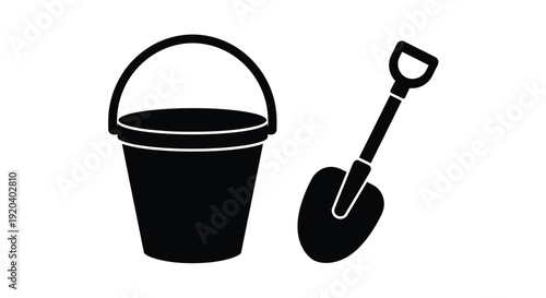 Black silhouette of a beach bucket and shovel simple design silhouette