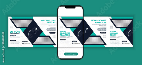 AI for Real Estate Agents Carousel Template, Property Marketing Automation Social Media Post Design for Realtors Business Promotion