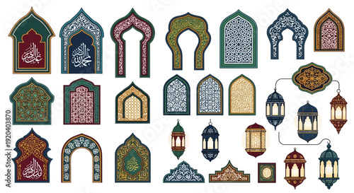 Islamic Arch Collection: Ornate Mosque Window Designs