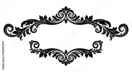 An intricate black ornamental frame with swirling floral designs creates a decorative border a striking silhouette high quality professional detailed modern
