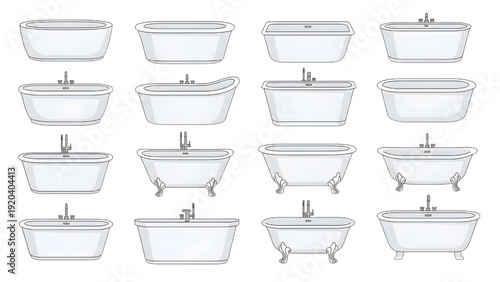 Bathroom Bathtub Vector Pack – Oval, Freestanding, and Rectangular Tub Designs CAD Set