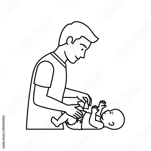 Father changing baby's diaper illustration