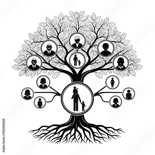 Genealogical Heritage Tree with Family Connections